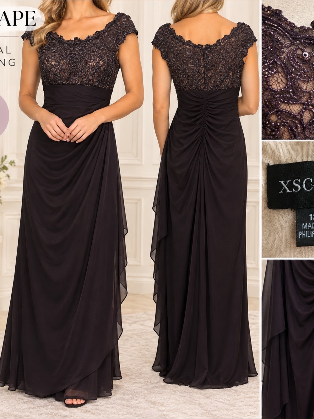 Elegant Lace Bodice Evening Dress in Deep Plum Mother of Bride/Groom
